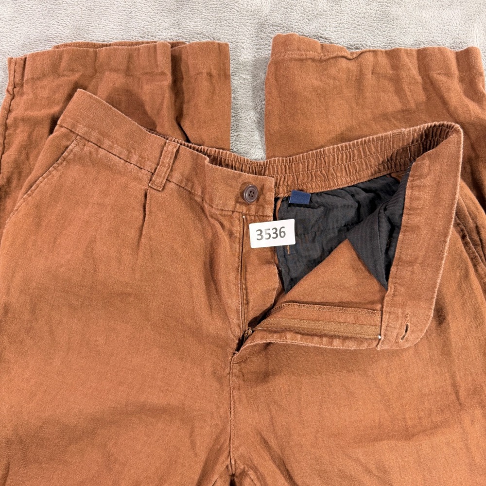 Lands End Pants Women 14 Brown Linen Blend Wide Leg Elastic Back 537648